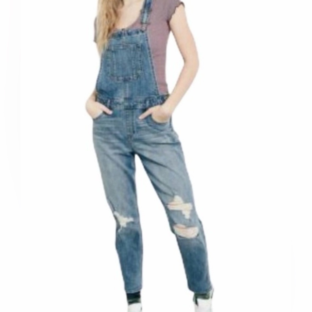 Hollister High Rise Crop Boyfriend Overall denim
